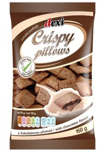 Crispy pillows křehké peřinky s čokoládou bezlepkové pro bezlepkovou dietu, celiaky - výborné trvanlivé pečivo, extrudovaný výrobek.