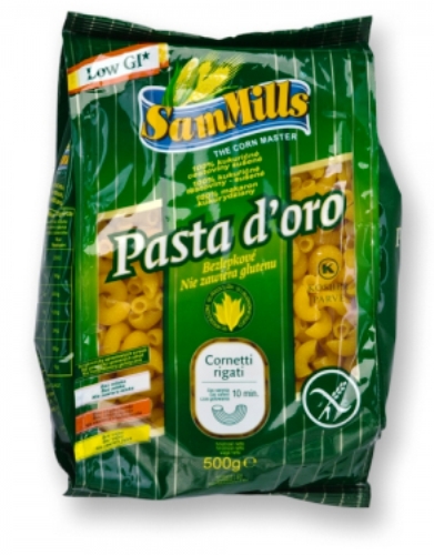 Kukuřičné těstoviny kolínka bezlepkové Sam Mills 500 g - těstoviny z nízkým glykemickým indexem.