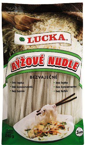 Rýžové nudle 3 mm Lucka bezlepkové - výborné jako příloha, hlavní jídlo, do salátů i polévek.