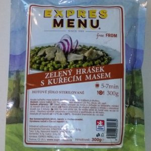 Zelený hrášek s kuřecím masem bez lepku EXPRES MENU 300 g - sterilovaný hotový pokrm.
